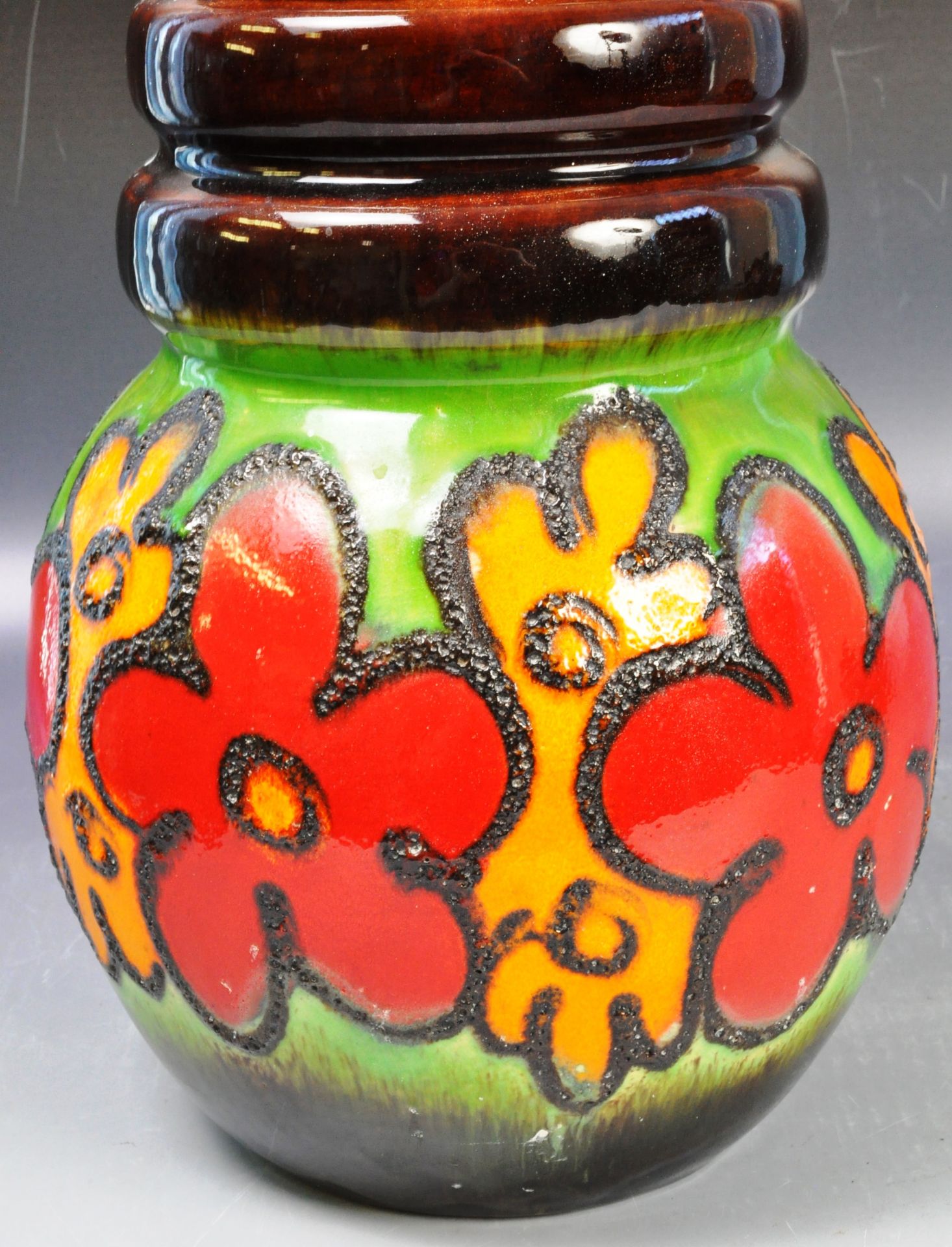 ORIGINAL LARGE 1960'S WEST GERMAN FAT LAVA POTTERY VASE - Image 4 of 8