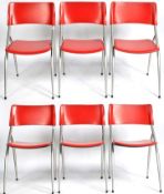 CALIGARI'S - SET OF SIX WAY RED LEATER DINING CHAIRS