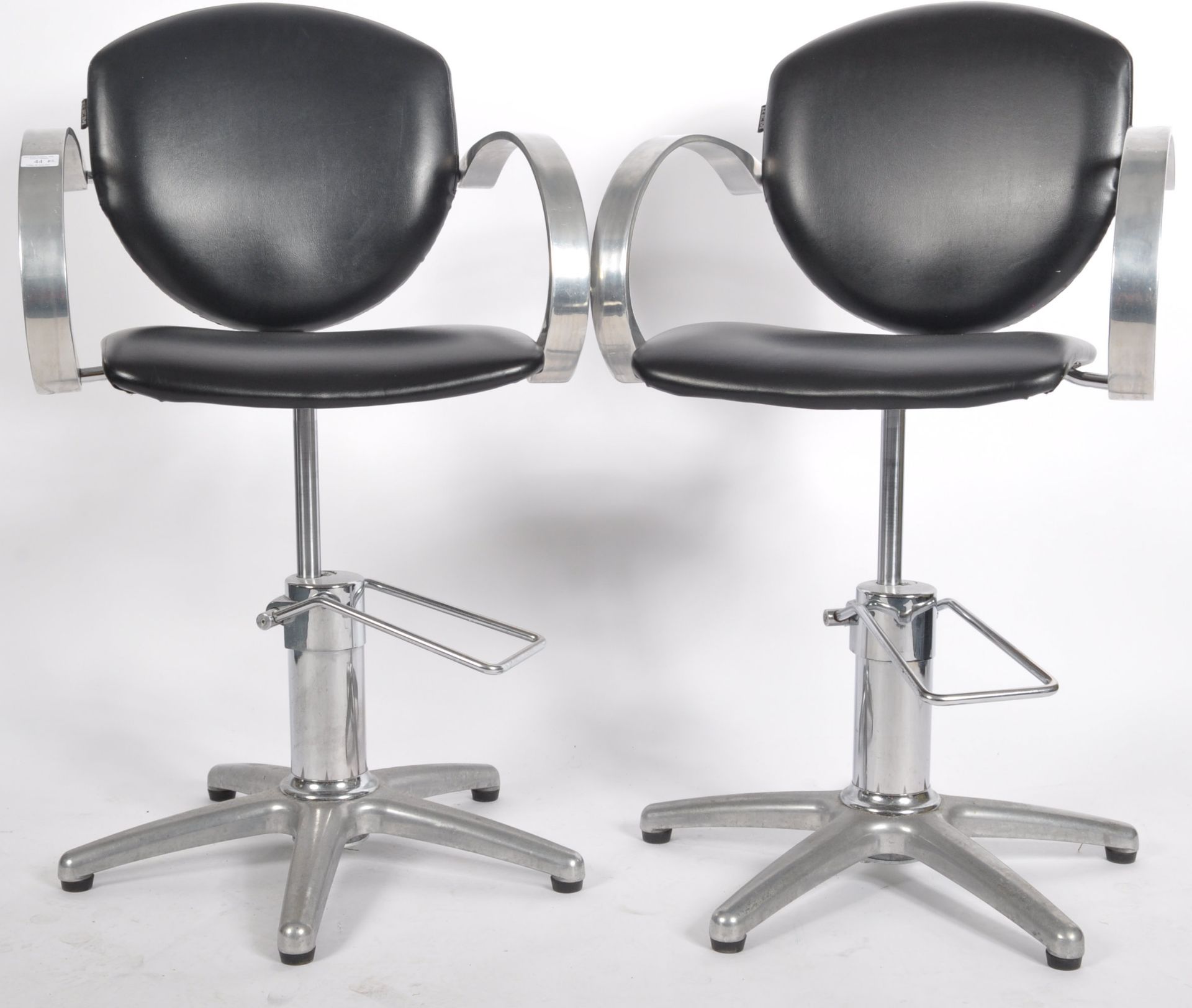 REM - MATCHING PAIR OF ADJUSTABLE BARBER'S ARMCHAIRS