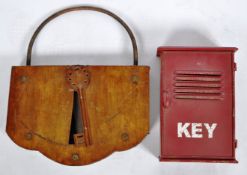 20TH CENTURY FOLK ART METAL WORKED LETTER BOX AND A KEY BOX