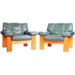 EKORNES - MATCHING PAIR OF TEAK AND LEATHER ARMCHAIRS