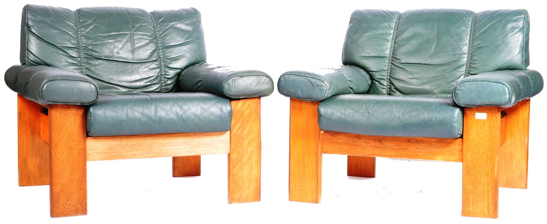 EKORNES - MATCHING PAIR OF TEAK AND LEATHER ARMCHAIRS