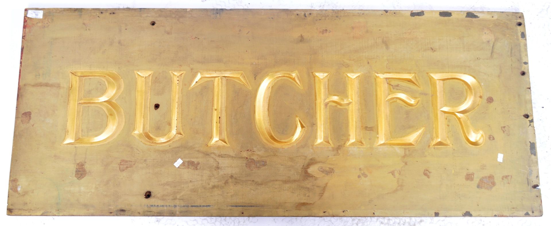 20TH CENTURY CARVED GILT BUTCHERS ADVERTISING SIGN