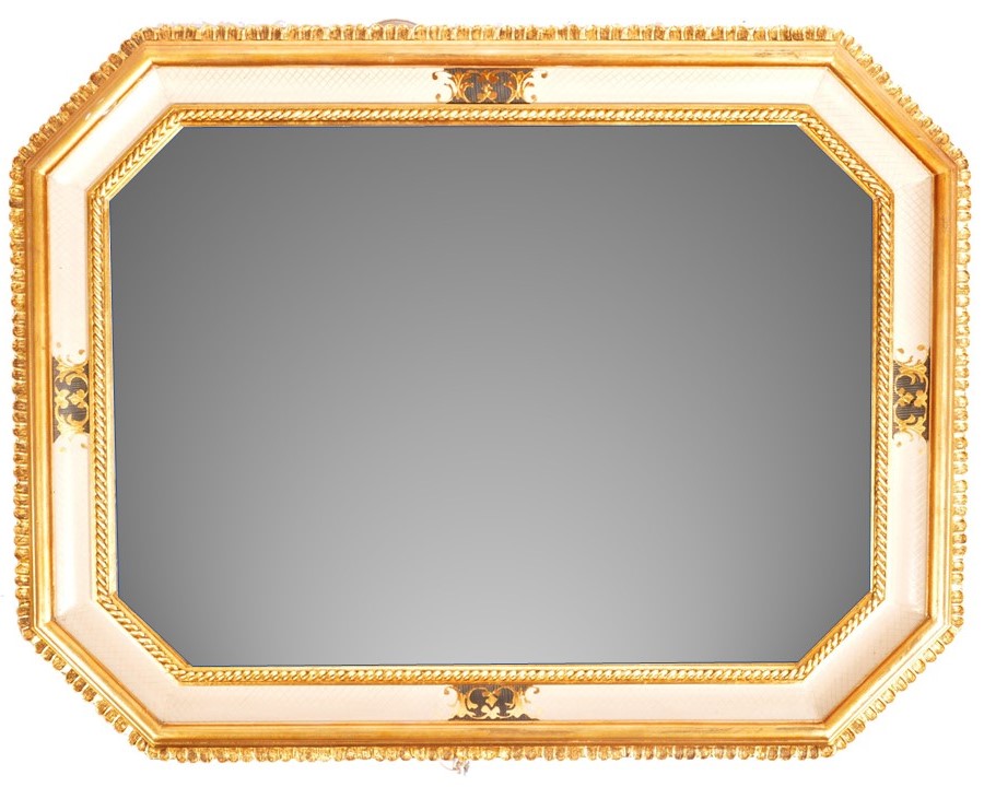 HOLLYWOOD REGENCY PAINTED GILT HANGING WALL MIRROR