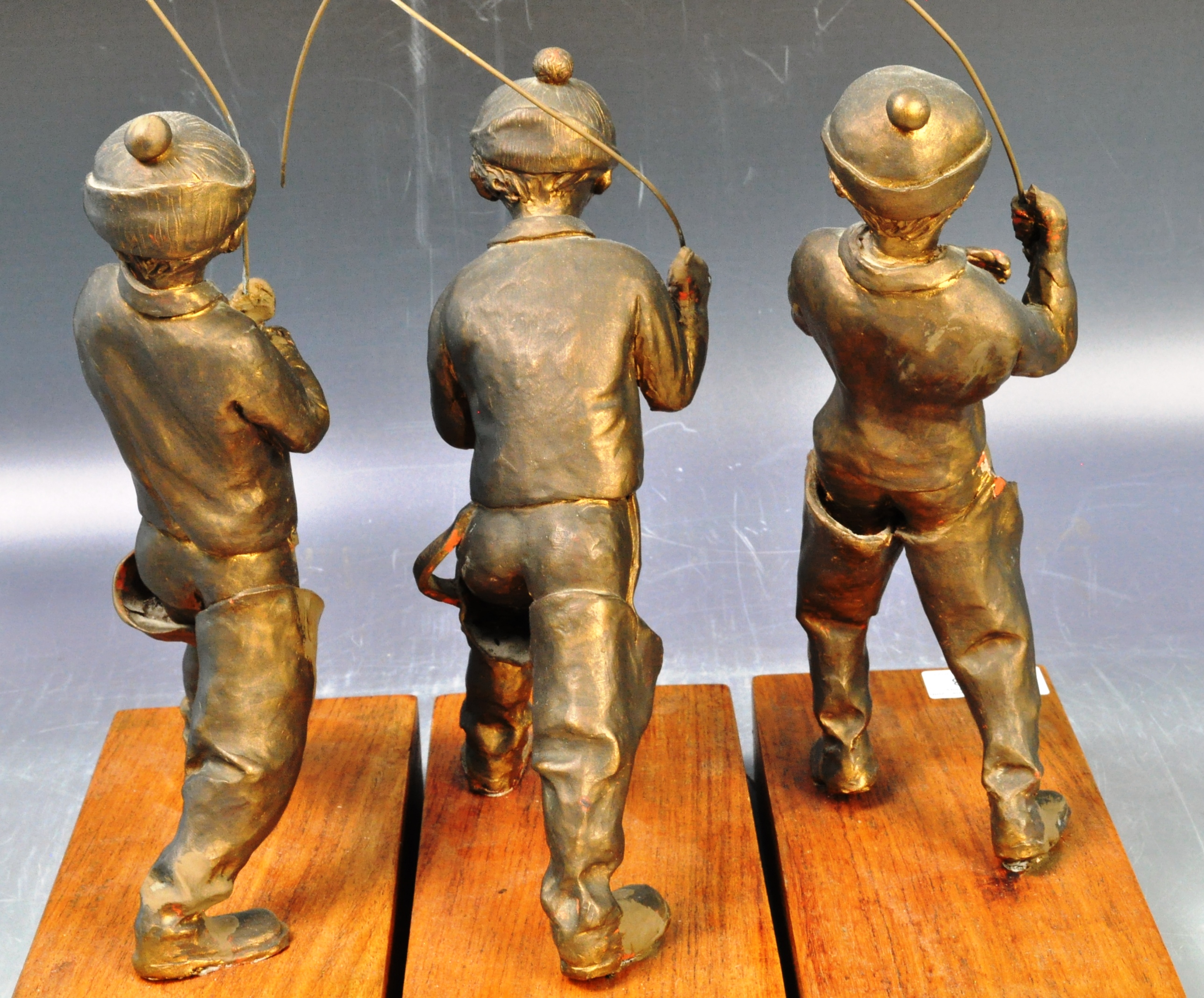 SET OF THREE BRITISH SCHOOL BRONZE EFFECT FISHING BOY FIGURES - Image 9 of 10