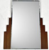 ORIGINAL ANTIQUE VINTAGE ART DECO WALL MIRROR IN STEPPED FRAME