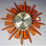 RETRO VINTAGE SUNBURST TEAK WALL CLOCK BY ANSTEY WILSON