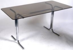 RETRO CHROME AND SMOKED GLASS TOPPED DINING TABLE