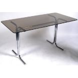 RETRO CHROME AND SMOKED GLASS TOPPED DINING TABLE