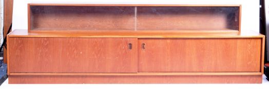 LARGE & LOW DANISH TEAK SIDEBOARD WITH GLAZED TOP SECTION