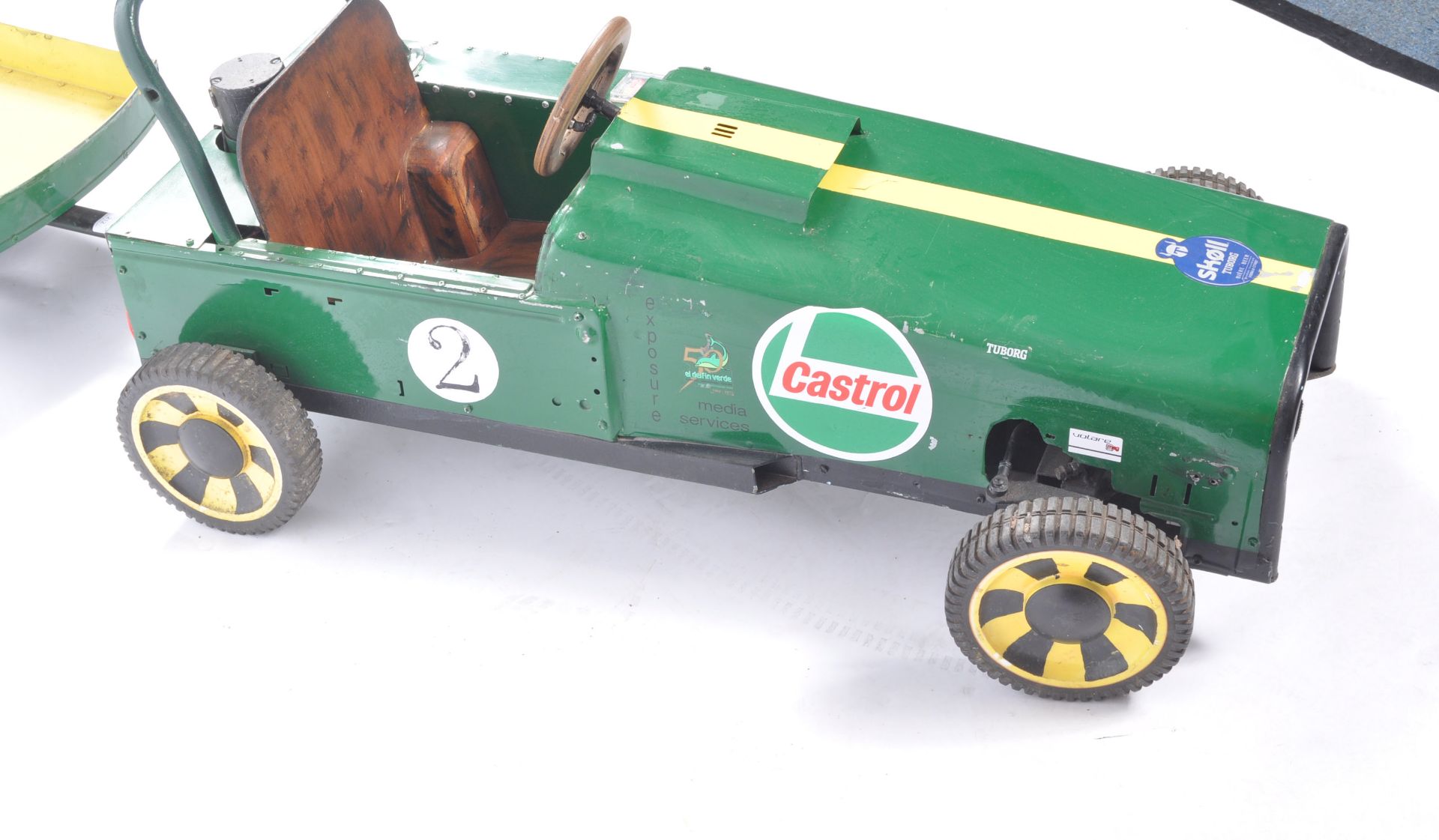 UNUSUAL CASTROL GREEN CHILDS MOTOR POWERED GO KART AND TRAILER - Image 9 of 10