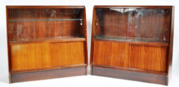 MARCHING PAIR OF MID CENTURY WALNUT BOOKCASE CABINETS