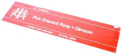 PICK EVERARD KEAY + GIMSON ARCHITECTS ADVERTISING METAL SIGN