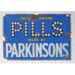 PARKINSONS PILLS VINTAGE ADVERTISING ENAMEL SHOP SIGN