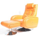 RETRO CONTEMPORARY ORANGE LEATHER ARMCHAIR & FOOTSTOOL