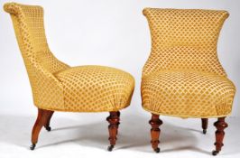 PAIR OF ANTIQUE 19TH CENTURY SWEDISH DAMASK SILK BEDROOM CHAIRS