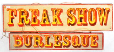 TWO ORIGINAL VINTAGE CIRCUS FAIRGROUND PAINTED SIGNS