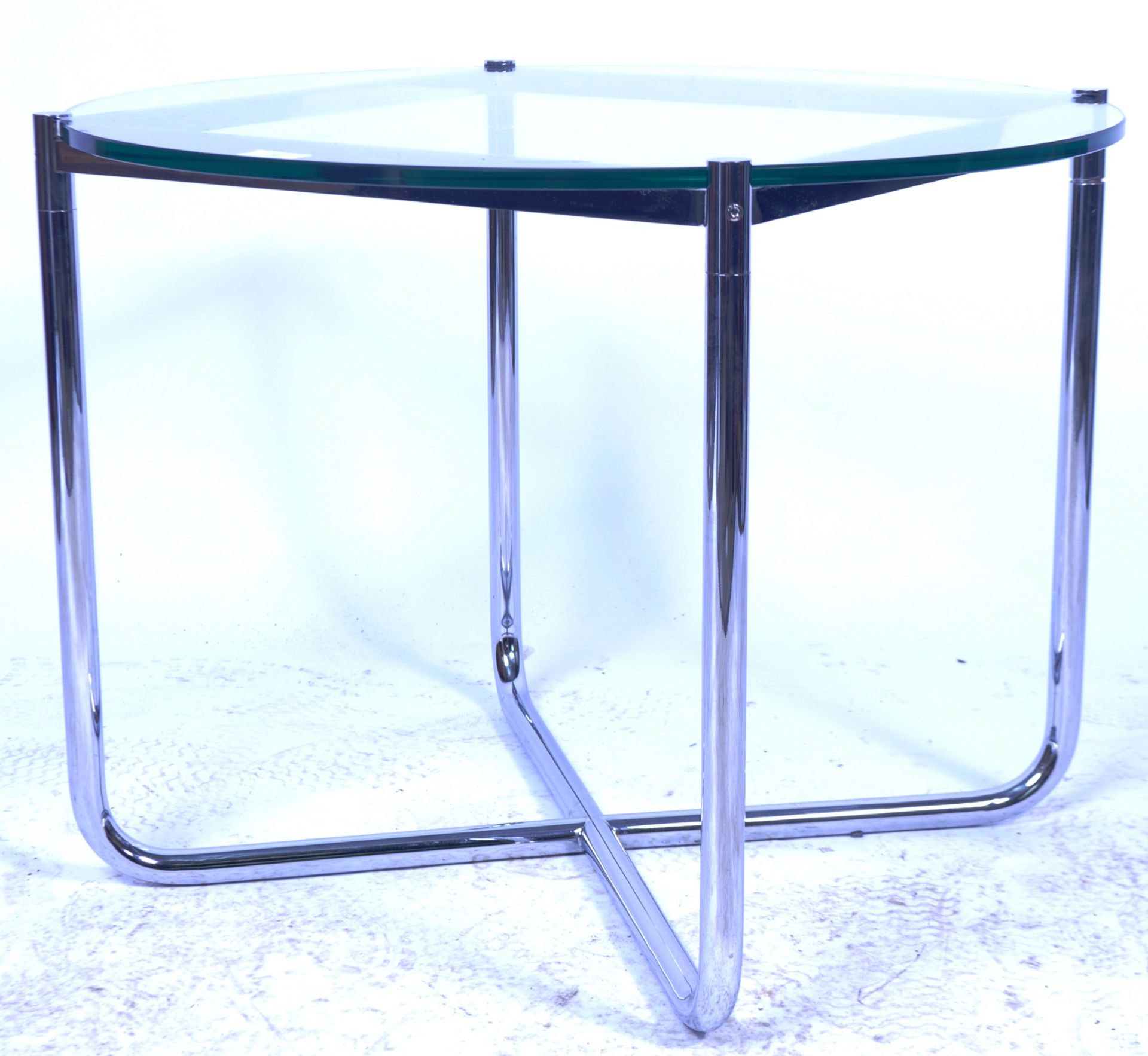 LUDWIG MIES VAN DE ROHE FOR KNOLL STUDIO GLASS AND CHROME TABLE