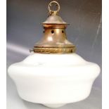 RETRO VINTAGE OPALINE GLASS & COPPER CEILING LIGHT