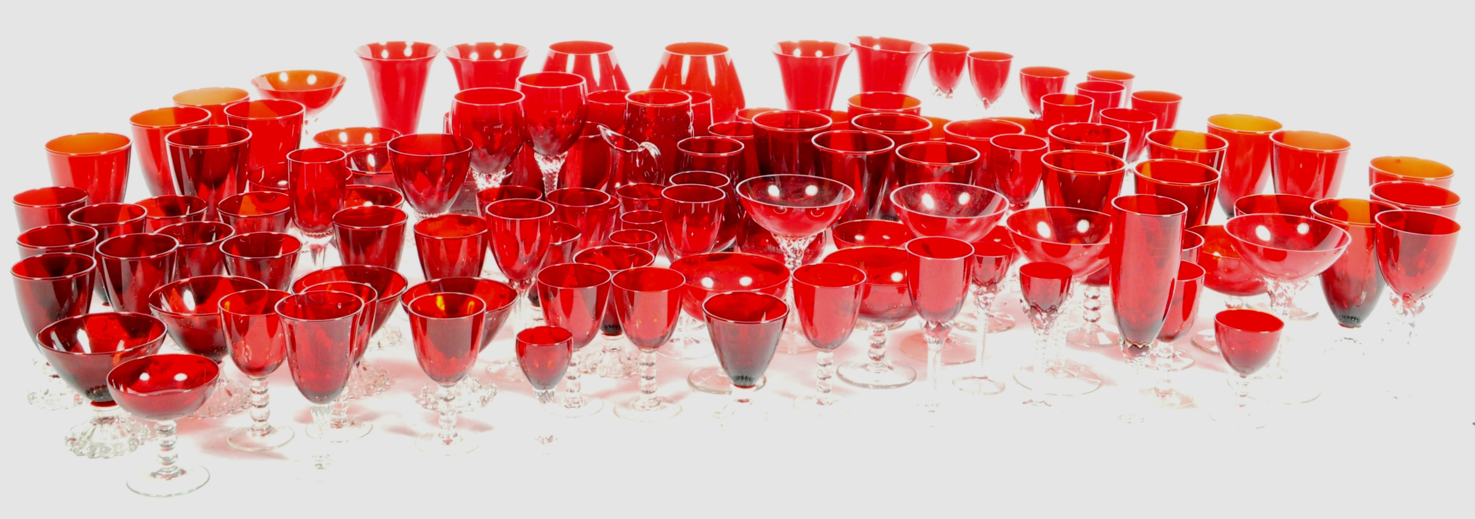 LARGE MIXED COLLECTION OF RED ANCHOR HOCKING GLASSWARE