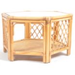 VINTAGE CANE AND BAMBOO GLASS TOPPED COFFEE / SIDE TABLE