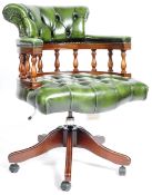 ANTIQUE STYLE GREEN LEATHER CAPTAINS SWIVEL DESK CHAIR
