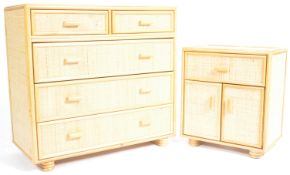 RETRO VINTAGE CANE / BAMBOO BOHO CHEST OF DRAWERS & BEDSIDE