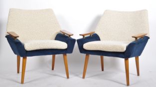 MATCHING PAIR OF 60'S REUPHOLSTERED GERMAN LOUNGE ARMCHAIRS