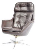 RETRO VINTAGE 1960'S SWIVEL EGG CHAIR IN BROWN FAUX LEATHER