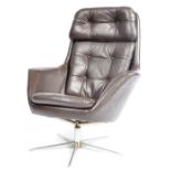 RETRO VINTAGE 1960'S SWIVEL EGG CHAIR IN BROWN FAUX LEATHER