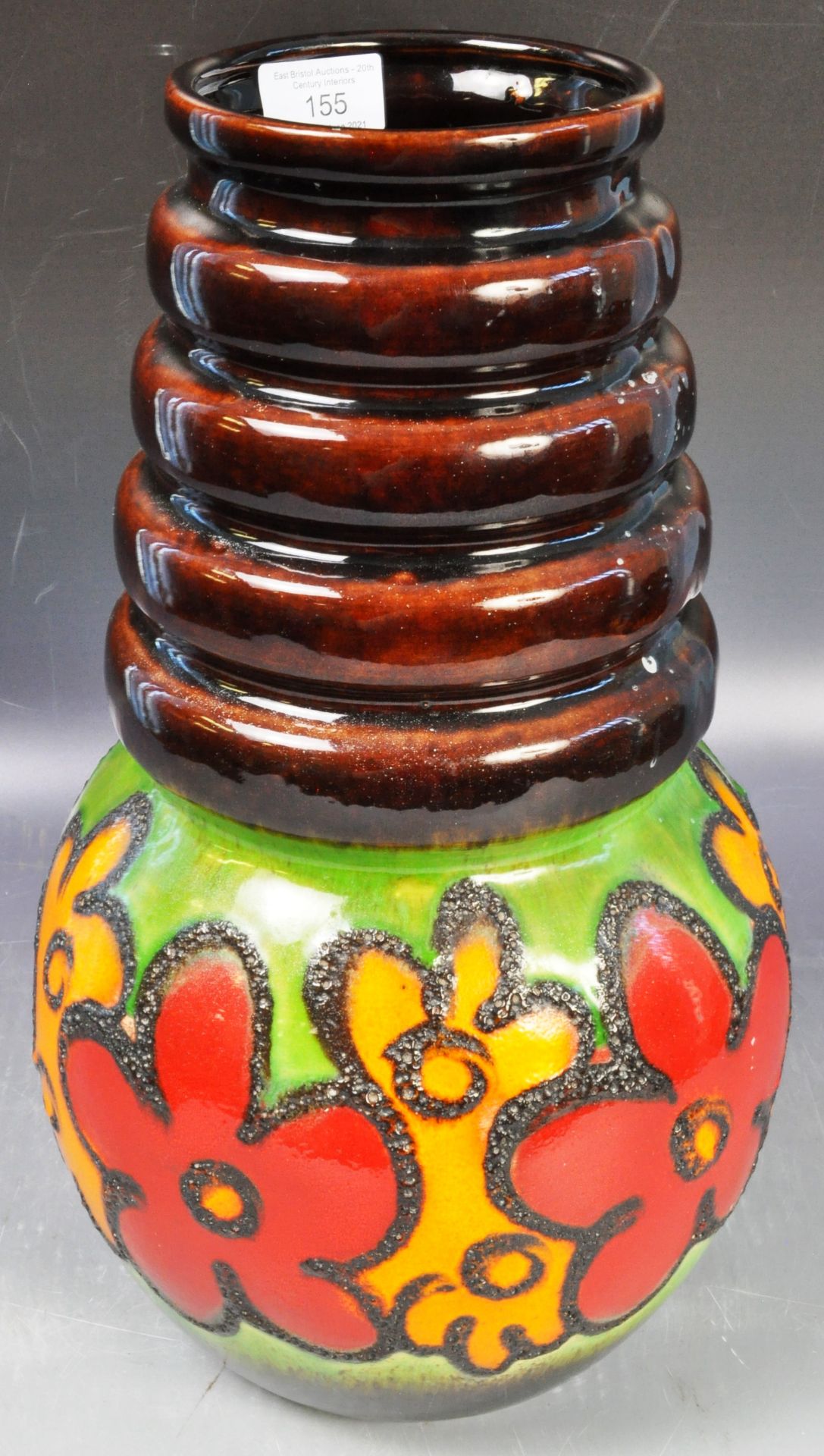 ORIGINAL LARGE 1960'S WEST GERMAN FAT LAVA POTTERY VASE - Image 2 of 8