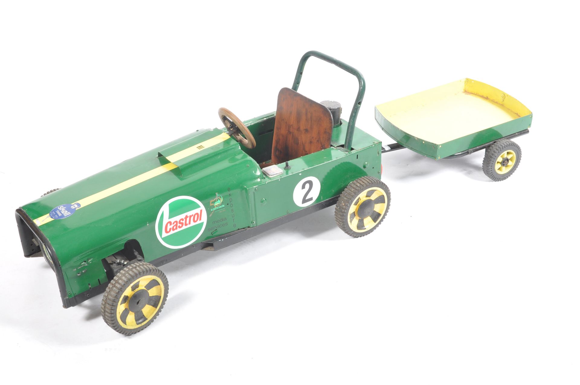 UNUSUAL CASTROL GREEN CHILDS MOTOR POWERED GO KART AND TRAILER - Image 2 of 10