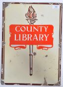 COUNTY LIBRARY MID CENTURY EMAMEL SIGN