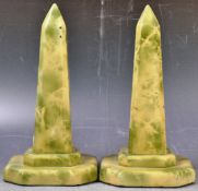 MATCHING PAIR OF ART DECO SLATE AND FAUX MARBLE OBELISKS