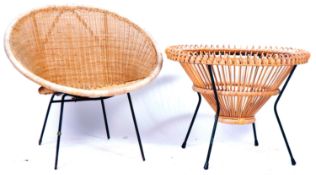 RETRO CANE WICKER SATELLITE CHAIR AND TABLE