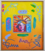 PETER MAX - LIBERTY HEAD II COLLAGE - MIXED MEDIA PAINTING