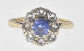 9CT GOLD BLUE AND WHITE STONE CUSTER RING