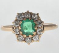 14CT GOLD EMERALD AND DIAMOND CLUSTER RING