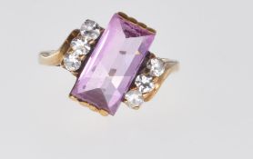 PINK SYNTHETIC SAPPHIRE AND WHITE STONE CROSSOVER RING
