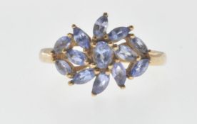 9CT GOLD AND PURPLE STONE CLUSTER RING