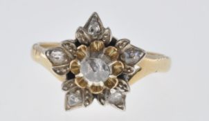 GOLD AND ROSE CUT DIAMOND FLOWER RING