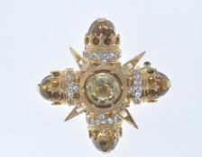 GOLD AND CITRINE CROSS BROOCH