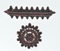 TWO ANTIQUE GARNET SET CUSTER BROOCHES