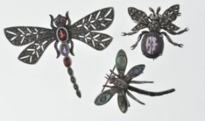 GROUP OF THREE SILVER INSECT BROOCHES.
