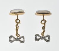FRENCH 18CT GOLD MOONSTONE AND DIAMOND CUFFLINKS