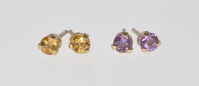 9XT GOLD AMETHYST AND CITRINE STUD EARRINGS