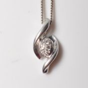9CT WHITE GOLD AND DIAMOND CROSSOVER PENDANT