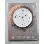 CONTEMPORARY SILVER HALLMARKED RJ CARR DESK CLOCK.