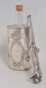 1913 GLASS AND SILVER PERFUME BOTTLE AND SILVER HANDLE BUTTON HOOK