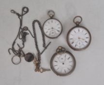 THREE 19TH AND 29TH CENTURY SILVER CASE OPEN FACE POCKET WATCHES